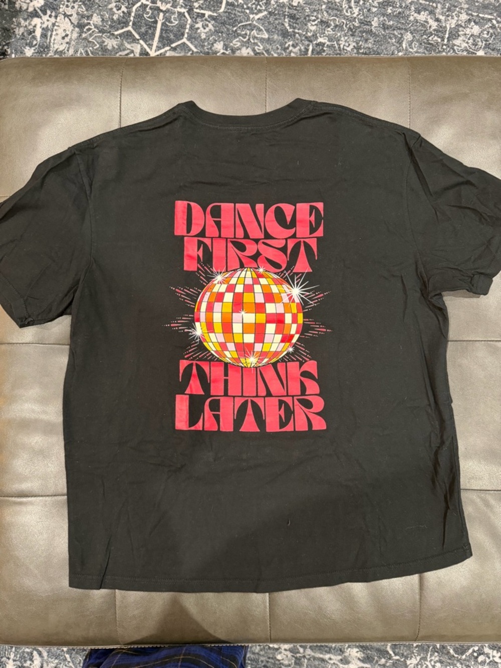 Dance First Graphic Tee - Black with Red & Yellow Disco Print